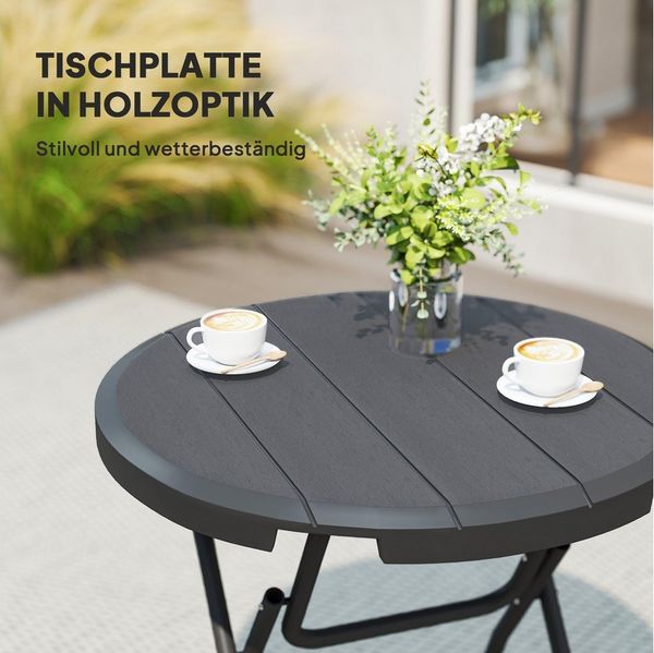 MC Star Gartentisch Gartentisch. rund. klappbar. für 4 Personen. Holzoptik (Stahl+Kunststoff. dunkelgrau. 80 x 80 x 73 cm)