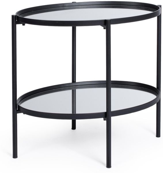 Beistelltisch Senfaj oval aus Metall und Glas, modern, mit Ablage, schwarz, Bizzotto