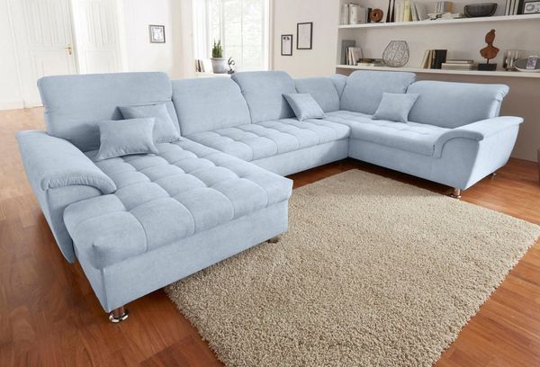 DOMO collection Wohnlandschaft Franzi wahlweise mit Kopfteilverstellung Bettfunktion, Bettkasten, im XXL-Format B/T/H: 352/214/80 cm, Steppung im Sitz, U-Form
