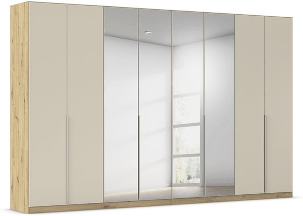 Rauch Möbel Alabama, Kleiderschrank für Schlafzimmer, Kinderzimmer, Wohnzimmer, Garderobe, Flur, 8-türig, Spiegel, mit Premium Zubehör, Farbe Beige/Eiche Artisan. Holz, Breite 360 cm