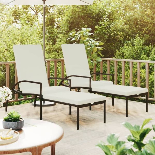 Sonnenliege 2 pcs, Gartenliege mit Fußhocker PE-Rattan Braun