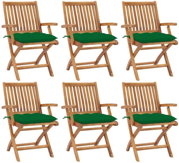 vidaXL Klappbare Gartenstühle mit Kissen 6 Stk. Massivholz Teak 3072770