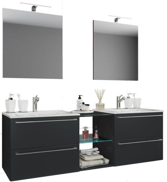 VCM Badmöbel Waschtisch Badinos 913819 Schwarz H. 91 x B. 157 x T. 46 cm