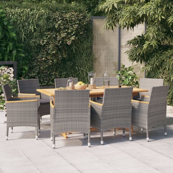 vidaXL 9-tlg. Garten-Essgruppe mit Kissen Grau 3103587
