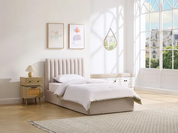 Vente-unique - SARANELI Bett Stoff Beige - B 213 cm x H 103 cm x L 98 cm