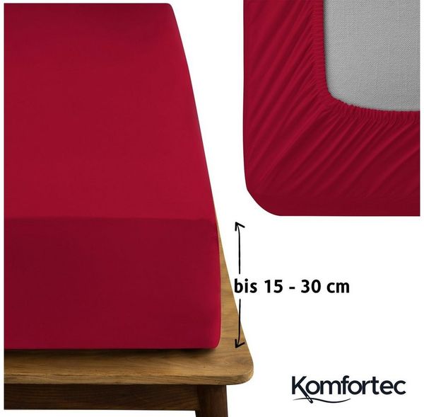 Komfortec Spannbettlaken Boxspringbett bis 15cm - 30cm Matratzenhöhe, Mikrofaser, Gummizug: Rundum, (1 Stück), 160x200 cm, Rot Bild 3