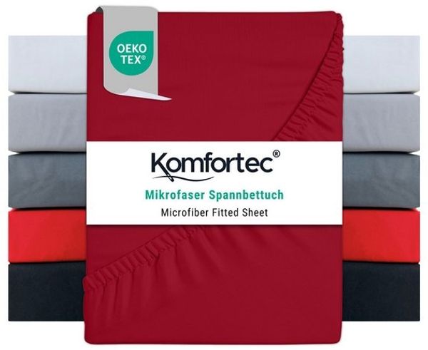 Komfortec Spannbettlaken Boxspringbett bis 15cm - 30cm Matratzenhöhe, Mikrofaser, Gummizug: Rundum, (1 Stück), 160x200 cm, Rot Bild 4