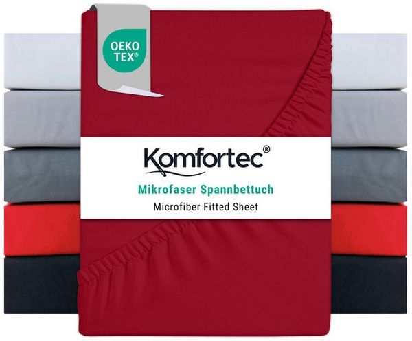 Komfortec Spannbettlaken Boxspringbett bis 15cm - 30cm Matratzenhöhe, Mikrofaser, Gummizug: Rundum, (1 Stück), 160x200 cm, Rot Bild 5