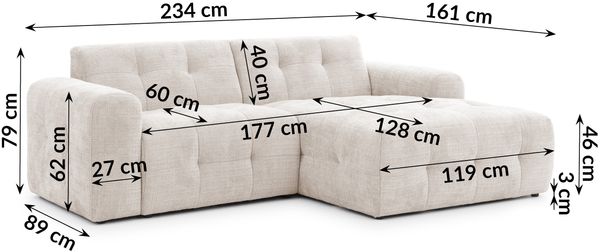 luma-home modernes Ecksofa mit Ottomane rechts, markante Steppungen, Chenille in Beige, 234 x 161 x 79 cm Bild 8
