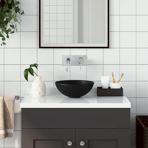 vidaXL Waschbecken Keramik Matt-Schwarz Rund 146986