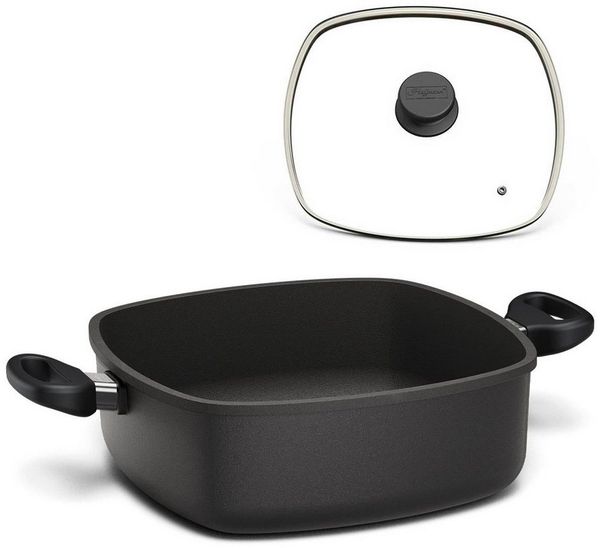 Hoffmann Germany Bräter STONIQ eckig 28×28 cm IQ-SHIELD PFAS-frei – Made in Germany, Aluguss (Set, 2-tlg, 1x Bräter eckig 28x28 cm + 1x Glasdeckel), Seitengriffe, IQ-SHIELD Antihaft, eckig, 4,7 l, Induktion