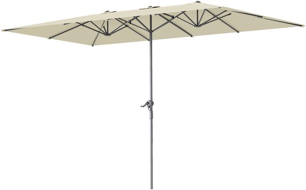 Doppelseitiger Sonnenschirm, 451 x 264 cm, Kurbelbetrieb, 12 Metallstreben, Aluminiumstange, cremeweiß