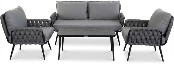 Greemotion Garten Lounge-Set Madeira, Anthrazit/Grau, Aluminium mit Polyester-Ropes, 4-teilig, 2-Sitzer, 2 Sessel und Tisch