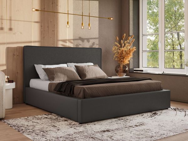 CORIVO CLASSIC Polsterbett mit Bettkasten & Stauraum, Doppelbett, inkl. Lattenrost, Metall-Hebeautomat mit Gasdruckfedern, mit Foam Matratze - Grau Kunstleder - MIRO LUX
