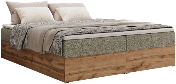Polsterbett mit Bettkasten, Boxspringbett ohne Kopfteil WOOD ZERO, 7-Zonen Multipocket-Matratze und Topper, modernes Bett für Schlafzimmer - Grau Strukture - 200 x 200 cm - H4 Bild 4