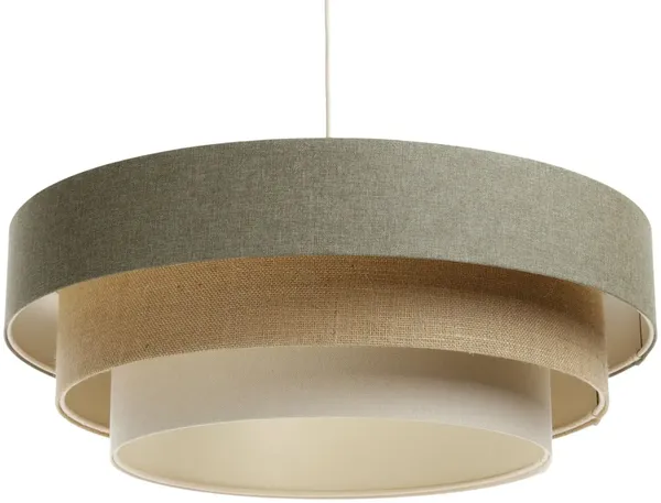 BPS Koncept 050-106-60 Hängeleuchte BOHO ELEGANT E27 1x40W Stoff strukturiert auf PVC-Kunststoff grau, beige, weiß H:90cm Ø40cm dimmbar