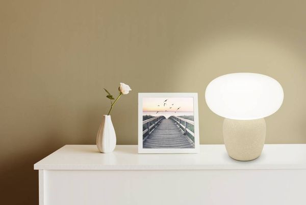 Eglo 99824 Tischleuchte CAHUAMA E27 1X40W Keramik hellbraun, Glas weiss H:30 Ø:27,5cm mit Kabelschalter