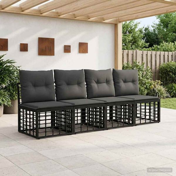 vidaXL 4-Sitzer Garten-Sofa ohne Armlehnen 4 pcs 4-Sitzanzahl Schwarz 42026735