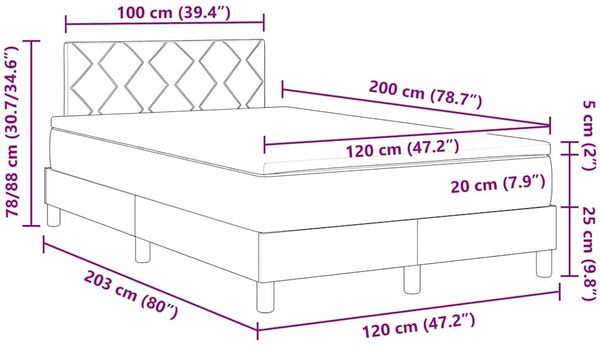 vidaXL Boxspringbett mit Kopfteil Creme 120 x 200 cm Stoff 3338760 Bild 12