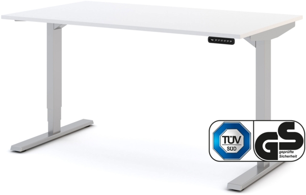 ASSMANN Elektrisch höhenverstellbarer Schreibtisch Y-Line 140x80cm Signalweiß Weißaluminium Metall Holz Melaminoberfläche