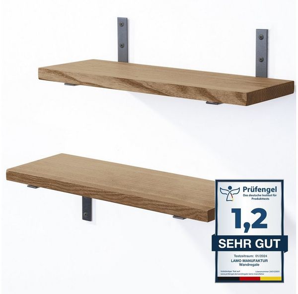 LAMO Manufaktur Wandregal LAMO Manufaktur 2 Stück Wandregal Holz 2x 42cm, Schweberegal Massiv 100% Echtholz, Wandregale SET 4 Gerade Farbe: Nussbaum