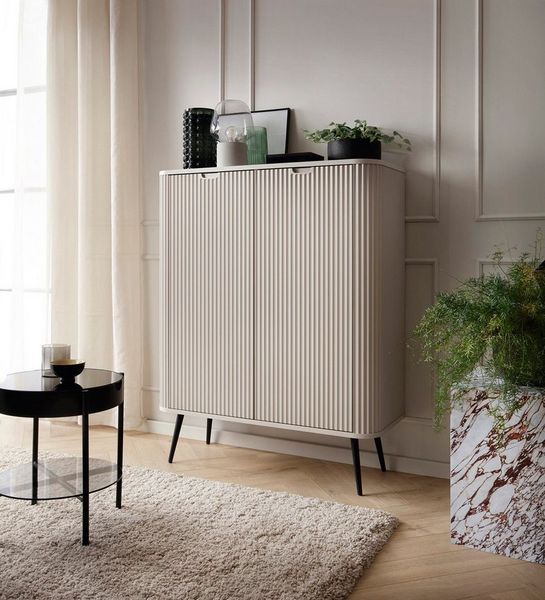 Compleo Hochkommode auf hohen Beinen CARLO, Elegante Kommode mit Lamellen, zweitürig, Breite: 103 cm