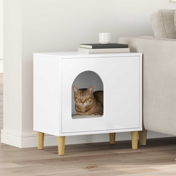 vidaXL Katzenhaus Glänzend Weiß 51 x 30 x 52 cm Holzwerkstoff 8000666