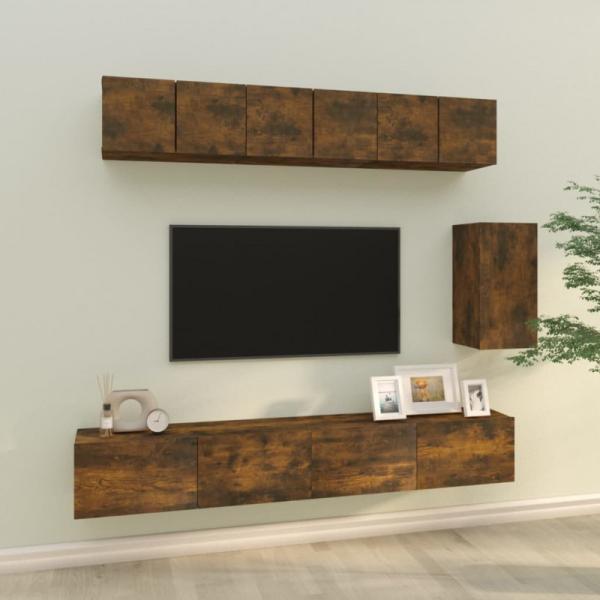 6-tlg. TV-Schrank-Set Räuchereiche Holzwerkstoff [3114619]