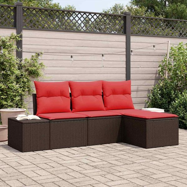 vidaXL Sofa Set mit Kissen 4 pcs Braun Poly Rattan 3347014