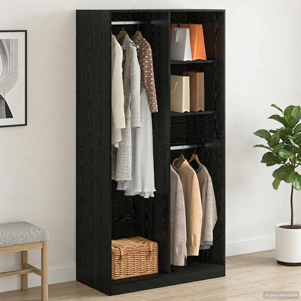 vidaXL Kleiderschrank mit Regal Schwarz Eichen-Optik 100 x 50 x 200 cm 3446632