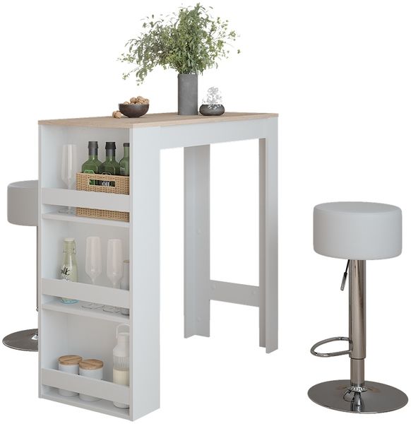 Bartisch-Set Repose Weiß/Sonoma 45 x 110 cm mit 2 Barhockern Vicco Bild 6