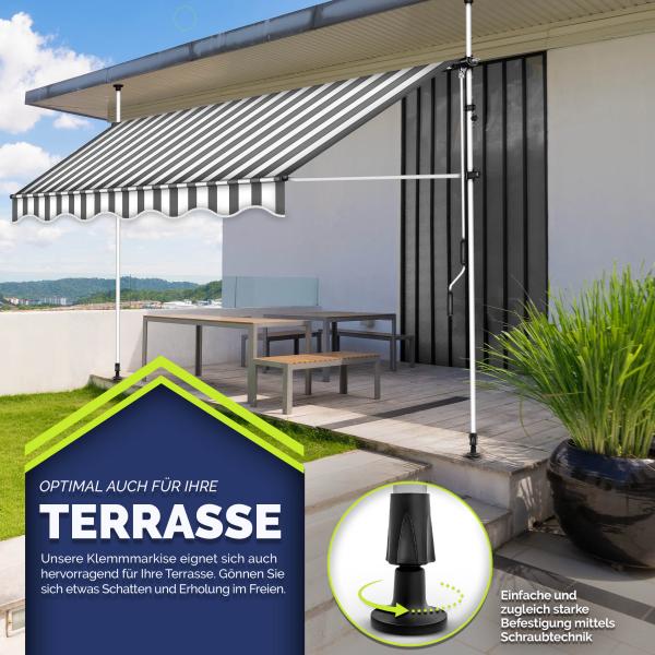 tillvex Balkonmarkise 350 cm Grau/Weiß Gelenkarm Markise Klemmmarkise Sonnenmarkise Balkon ohne Bohren Bild 4