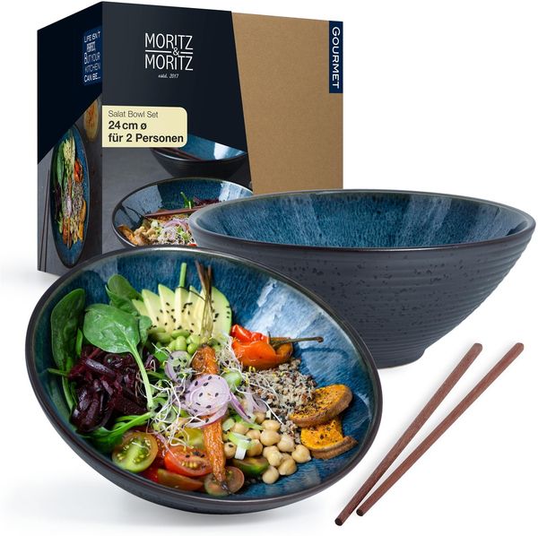 Moritz & Moritz 2x Schüssel Groß, Keramik Blau, Ø 24 cm