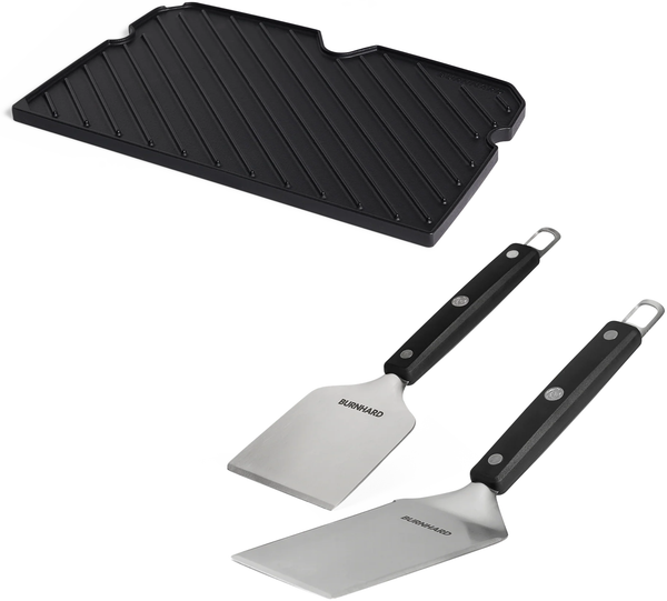 BURNHARD® Wendeplatten Set für Wayne 2-Brenner mit 2tlg. Grillspachtel und Grillschaber Set & Gusseisen Grillplatte - Multi-Color - #946649