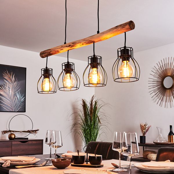hofstein Hängeleuchte »Aprica« Hängelampe aus Metall/Holz in Schwarz/Braun, ohne Leuchtmittel, 4xE27, modern