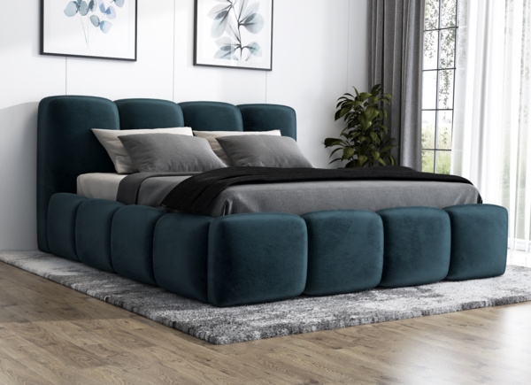 Polsterbett DONA 140x200 ohne Matratze mit Bettkasten und Lattenrost. Farbe: Azur 12