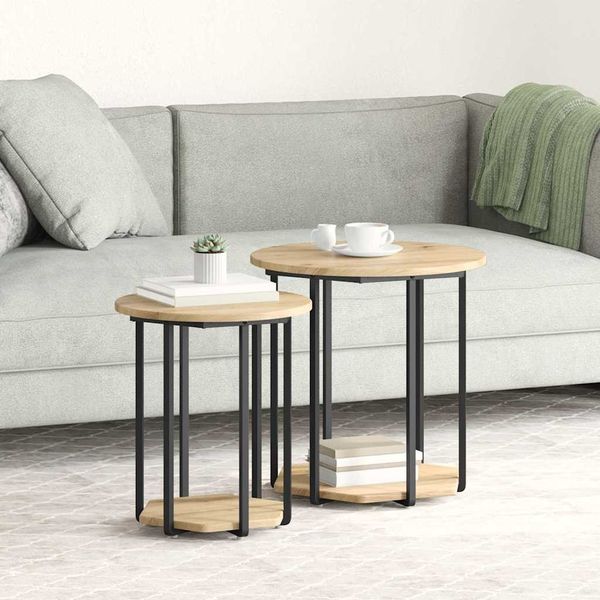 vidaXL Beistelltisch-Set mit Regal 2 pcs Braun 869719
