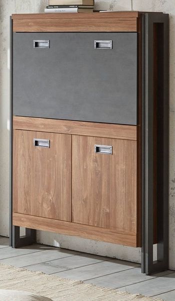Furn. Design Sekretär Auburn (Schreibtisch in Eiche und grau, Industrial Design, 90x127 cm), viel Stauraum, mit Dämpfung