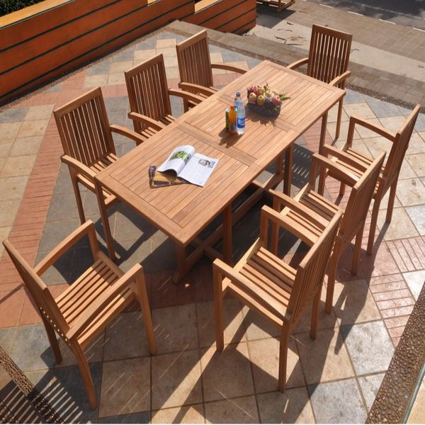 Gartenmöbel Set 8 Stapelstühle Como + Ausziehtisch Parma - Tischplatte: 180-240x120 cm