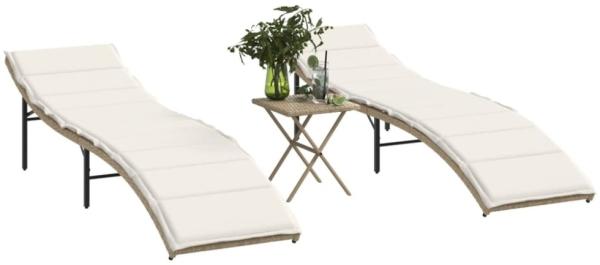 vidaXL Sonnenliegen 2 Stk. mit Tisch Beige Poly Rattan 368254