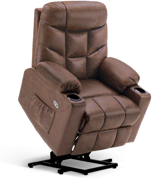 M MCombo Fernsehsessel mit Aufstehhilfe Elektrisch, Sessel mit Aufstehhilfe, fernsehsessel mit liegefunktion bis 140°, Seniorensessel für Wohnzimmer, mit USB 7286 (Braun, Mikrofaser)