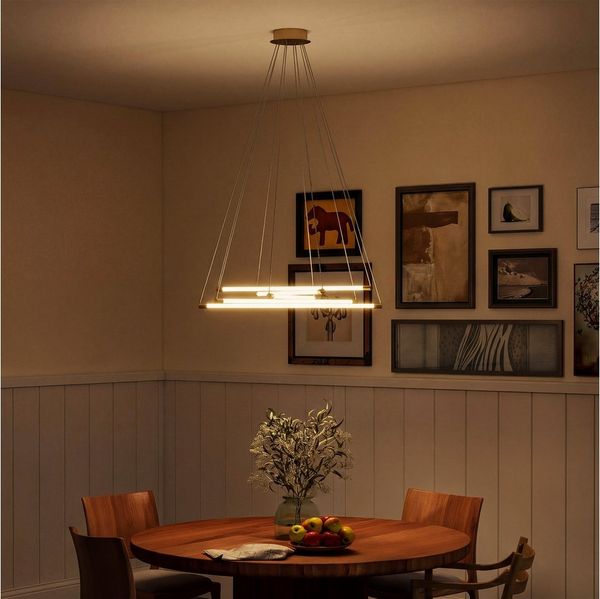 HOMCOM Pendelleuchte Deckenleuchtenschirm, Höhenverstellbar, LED-Beleuchtung, LED-Lampe, Warmweiß, Weiß, Kaltweiß, für Wohnzimmer, Schlafzimmer, Flur, Gold+Weiß