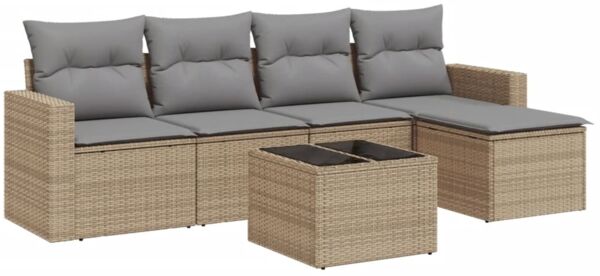 vidaXL 6-tlg. Garten-Sofagarnitur mit Kissen Beige Poly Rattan 3251236 Bild 2