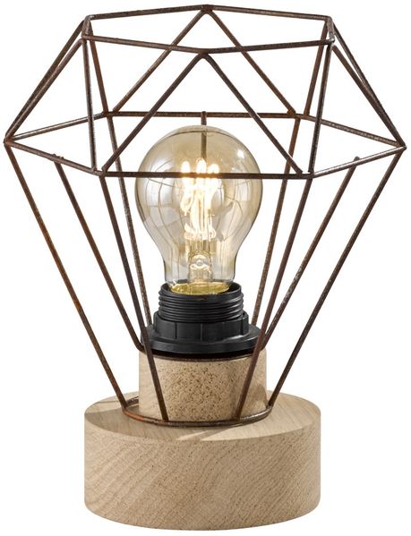 RGB LED Tischleuchte, Holz, Gitterschirm rostfarben, H 22,5cm