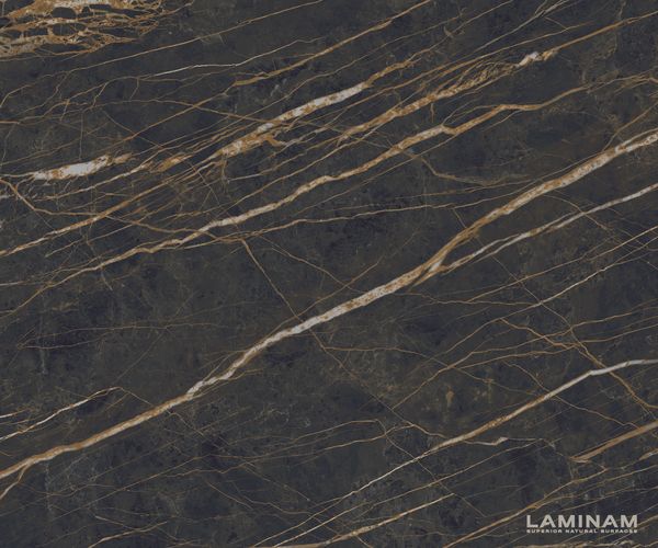 Esstisch Edge 300x100cm Keramik Laminam®Noir Desir Braun V-Mittelfuß Schwarz Bild 3