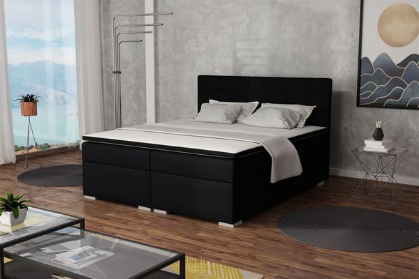 Boxspringbett Schlafzimmerbett FARUK 180x200cm Stoff Inari Schwarz