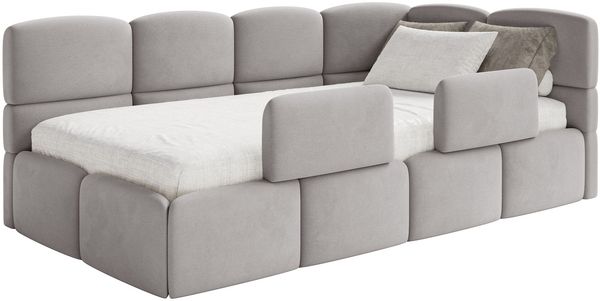 Selsey 'Cloudy' Kinderbett 120 cm, Bettkasten, 2x Rausfallschutz, Velours, rechts, Hellgrau