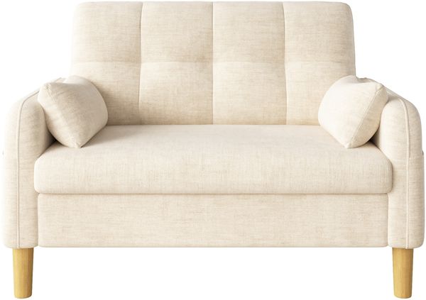 Merax Zweisitzer Sofa mit dicken weichen Polstern, 2 Kissen und seitlicher Aufbewahrungstasche, Chenillegewebe, Beige Bild 10