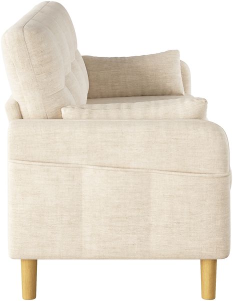 Merax Zweisitzer Sofa mit dicken weichen Polstern, 2 Kissen und seitlicher Aufbewahrungstasche, Chenillegewebe, Beige Bild 8