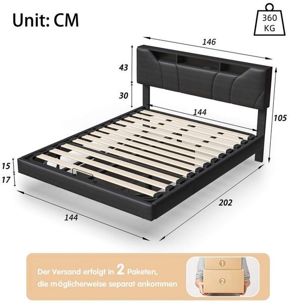 Furnishings Home Polsterbett Doppelbett mit LED Licht,Hydraulisch anhebbarer Stauraumbett (Set, Jugendbett, Leises Design Bett, Belastbarkeit 300 kg, 140x200 cm), Mit Lattenrost und Ladefunktion, PUmaterial Polsterbett